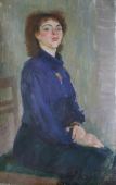 Портрет девушки в синем платье  89-55 см. холст масло 1988г