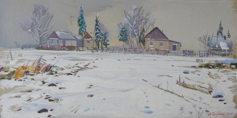 Зимний пейзаж 27-13.5 см. картон 1996г