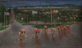  Велогонки 90-150 см. холст масло 1983 г.   