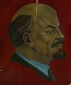 Ленин на фоне флага  60-52см.  картон масло   