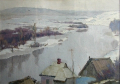 Донец - тихая река. 32-45 см., картон, масло 1998 