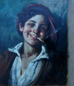 Портрет курящего мальчика  40-36 см. холст масло 1970е 