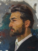 Портрет  мужчины профиль 40-30 см.  картон масло 1966г 