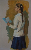 Девочка с косой  54-34 см. картон масло 1970е 