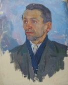  Портрет мужчины с синим шарфом  50-41см. холст масло 1970е 