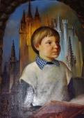 Портрет мальчика на фоне замка 65-46 см., холст, масло 1980 год 