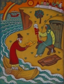 Сказка о рыбаке и рыбке 80-70 см. картон масло 1979 г. 