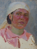 Портрет женщины в белой косынке  32-23,5 см.  картон масло 1970е