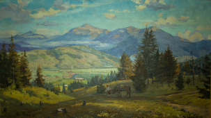 Пейзаж 80-170 см., холст, масло 1957 год 