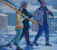  Лыжники  57-65 см. холст масло 1970е 