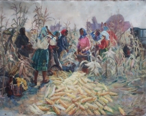 Мендюкова. Уборка кукурузы 138-180 см., холст, масло 1970е 