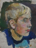 Портрет мальчика на темном фоне  31-24 см.  картон масло 1970е 