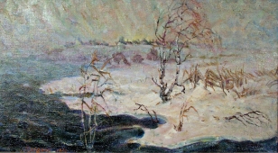 Снежные берега Донца. 51-30 см., холст, масло 1985 