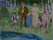 Ленин с детьми у озера  31,5-40 см. бумага гуашь   1970е 