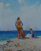 Дагомысевский пляж 48,9-33,3 см., картон, масло 1961г