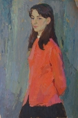 Портрет девушки 60-40 см. картон масло 1960е 