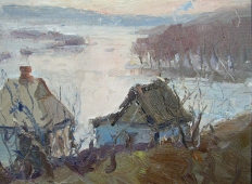 Разлив на Северском Донце. 21-15 см., картон, масло 1961 