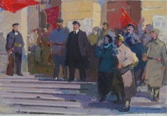  Ленин возле Зимнего  39-57 см.  картон масло 1970е 