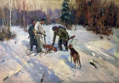 Охота с собаками 90-130 см., холст, масло 1957