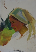 Портрет девушки в белом  50-35 см. картон масло  1960е  