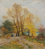 Осенний пейзаж 55-50 см., картон, масло 1983г 