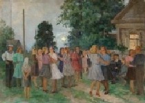 Этюд к картине "Танцы в деревне" 56-77 картон, масло 1950г.