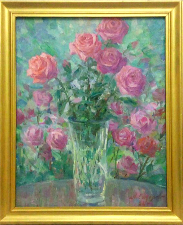 Натюрморт с розами 50-35 см., картон, масло 1993 год - 1